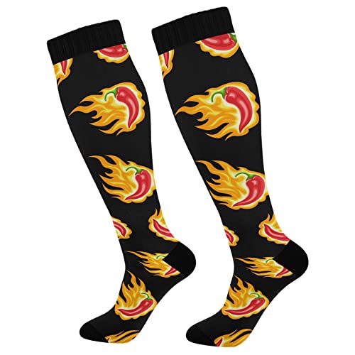 Wusikd Peppers Fire Compression Socks for Women and Men Circulation Black Long Socks for Athletic Running 1