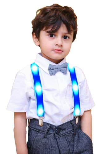 Children Boys Kids Light Up Suspenders - Adjustable Elastic Y Back LED Suspender (Blue)