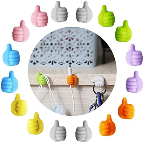 Thumb Wall Hook, 16 Pcs Creative Self Adhesive Silicone Thumb Hooks Holders for Hanging, Cable Organizer Clip Key Hook Wall Hangers for Data Cable Earphone Belt, Utility Holders for Home Office