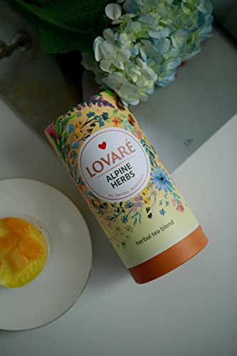 Loose Leafs Assorted Tea By Lovare Made In Ukraine - Black And Green, Floral, Passion Fruit, Huchlebbery Herbal Set With Flowers - Gift Box For Blooming Tea Lovers Men & Women - 80 G (Alpine Herbs) #TOP5