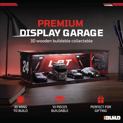 Image of Garage for 1:64 Cars, Toy Car Garage, Diorama & Storage Playset, Parking Garage for Die-Cast & 1:64 Mini RC Cars, DIY Building Kit, Car Display Set (Red)