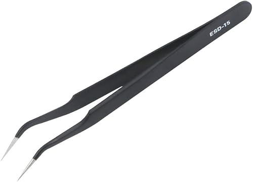 Miniatura 2 de Pinzas curvadas ESD-15, pinzas antiestáticas de acero inoxidable con puntas finas de precisión