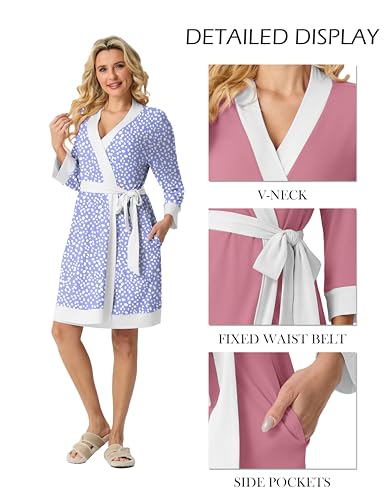 Image of PrinStory Womens Robe Knit Kimono Bathrobe Lightweight Soft Sleepwear Knee Length Lounge Robes