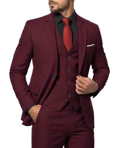 Image of MY'S Men's Suit Slim Fit One Button 3-Piece Suit Blazer Dress Business Party Jacket Vest & Pants