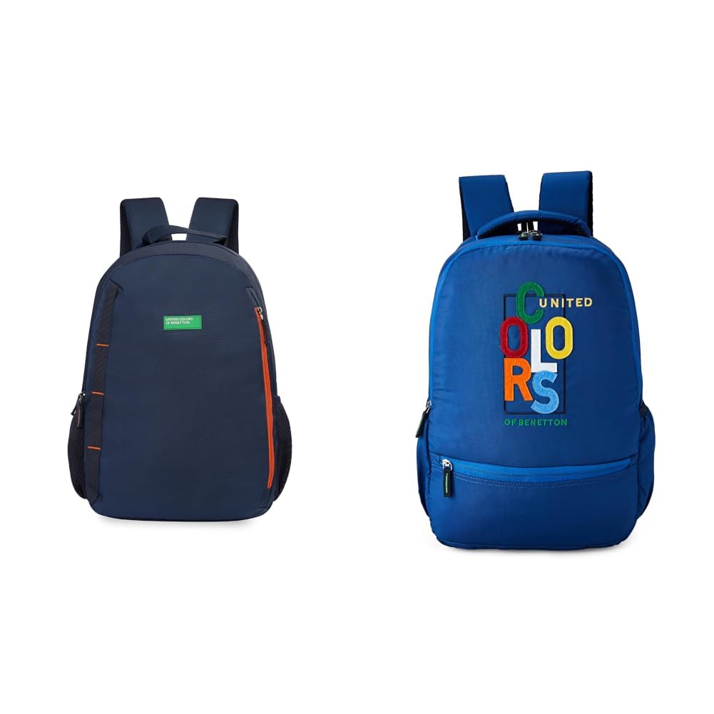 united colors of benetton Fabio 30L Backpack - Navy | Water-Resistant | 3-Compartment Design | Classic & + Nyx Unisex 25L Casual 4 Compartment School Backpack - Royal Blue-picture-44