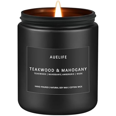 Teakwood & Mahogany Candle | Candles for Men, Candle Gifts for Men - Masculine Candle - Soy Candle for Home Scented - Scented Candle for Home, Aromatherapy Candle for Bedroom - 7oz Black Jar Candles Cover