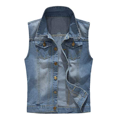 Chaleco de mezclilla para hombre, estilo vintage, casual, estilo vaquero, sin mangas, con bolsillos, estilo occidental, con botón, azul, XL