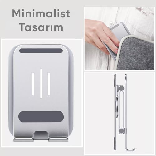 Minesk Çok Yönlü 360° Dönebilen Metal Gövdeli Telefon Standı Ayarlanabilir ve Katlanabilir Masa Üstü Ev ve Ofis Kullanımı için Tüm Telefonlarla Uyumlu Tutucu (Siyah) - Görsel 3