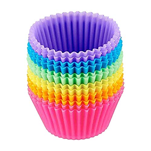 24 Pack Reusable Grade Silicone Baking Cups, 3.8 Inch Large Size Cupcake and Muffin Liners Molds Sets, Perfect for Holiday Party Cake Balls, Muffins, Cupcakes, and Candies