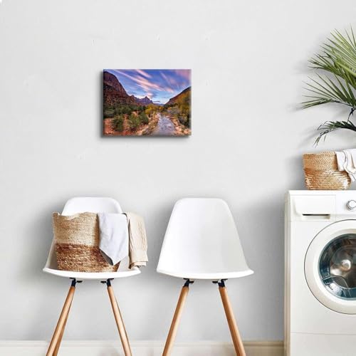 Image of Zion National Park Mountain Canvas Wall Art for Living Room, Nature Sunset Wall Decor Utah Mountains Picture Painting Lake Landscape Poster Prints Wilderness Artwork Home Office Decorations 12x16 inch