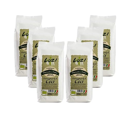Harina integral de garbanzos de agricultura orgánica, 6 paquetes de 500 gramos, Luzi Food, 3 kg