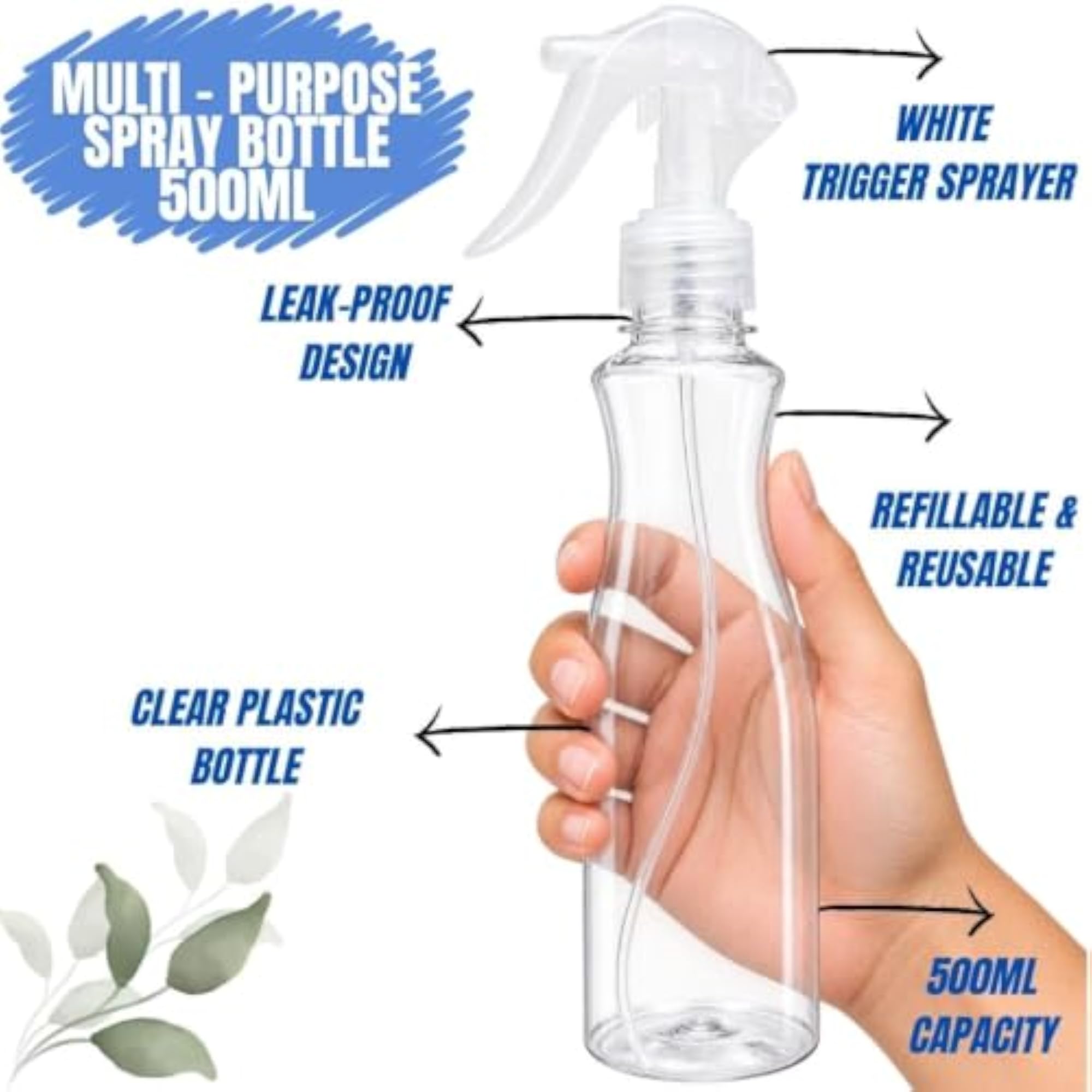 500ml Empty Plastic Spray Bottle for Multi-Purpose Use