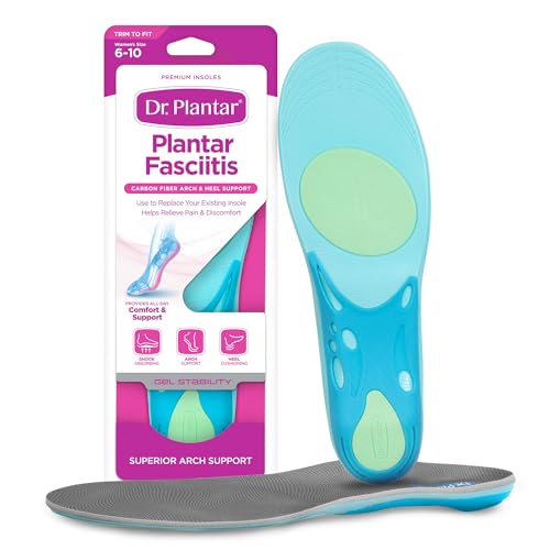 Dr. Plantar Insoles for Women, Arch Support, Heel Cushion, Memory Foam, Gel Stabilizers, Sizes 6-10, Trim to Fit, Helps Relieve Pain from Plantar Fasciitis