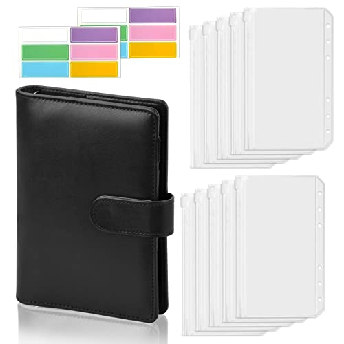 A6 - Organizador de dinero para principiantes, con 6 sobres de efectivo y 2 etiquetas, color negro