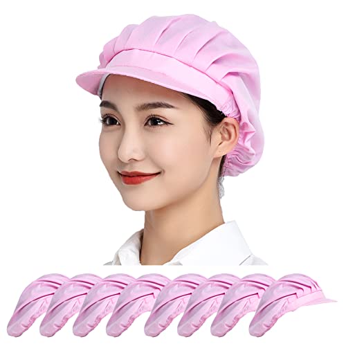 Maifunn 衛生キャップ 8枚セット 帽子 キッチン 衛生帽 給食帽 飲食 工場 給食 作業 レストラン 綿 布 男女兼用 ピンク レディース メンズ MZ8007-Pink