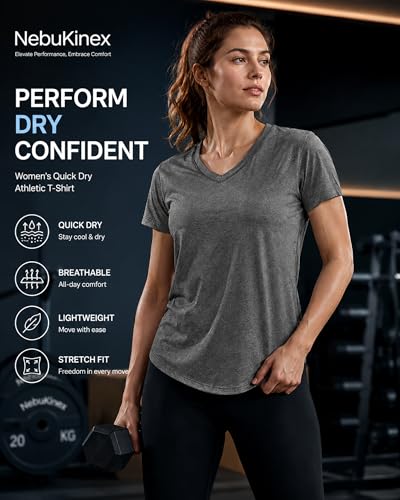 Image of 6 Pack Workout Tops for Women Short Sleeve V-Neck Athletic T Shirts UV UPF 50+ Sun Protection Quick Dry Gym Running Yoga Tee