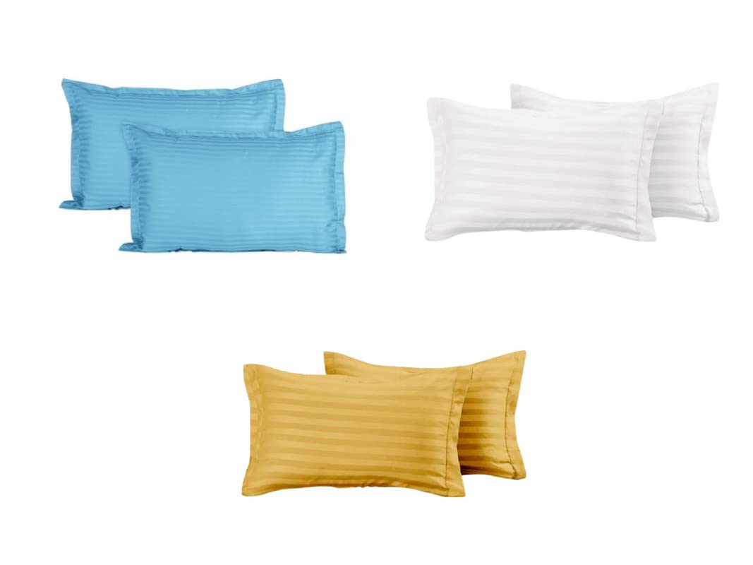 Luxury Trends 210 TC 100% Cotton Pillow Covers Set of 6 | Ultra Soft Satin Striped Pillow Case | 18 x 27 Inches, Maroon Coffee & Grey