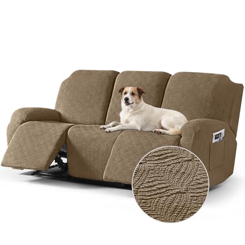 Image of Timeles Recliner Covers for 3 Seater Reclining Couch Covers Sofa Slipcover Furniture Protector for Dogs and Pets Stretch Soft Washable (Three-Seater, Light Brown)