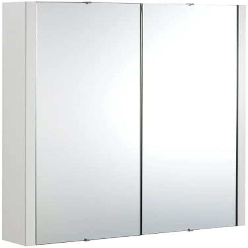 VeeBath Venus Wall Mounted Mirror Cabinet, Durable 2 Hinged Doors with Adjustable Glass Shelves, Bathroom Mirror Cabinet, Frameless Storage Solution in White Gloss Finish, 600mm