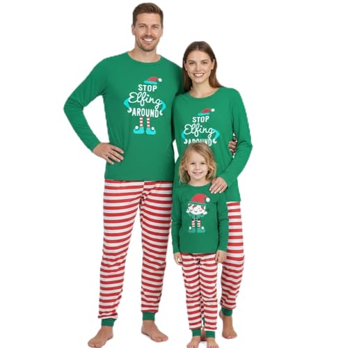 Solorass Pyjama de Noel Famille Ensemble de Pyjama Famille Noel Femme Homme Manche Longue Pyjamas Noël Hiver pour Couples Père Mère Garçon Fille（Vert-Homme，L