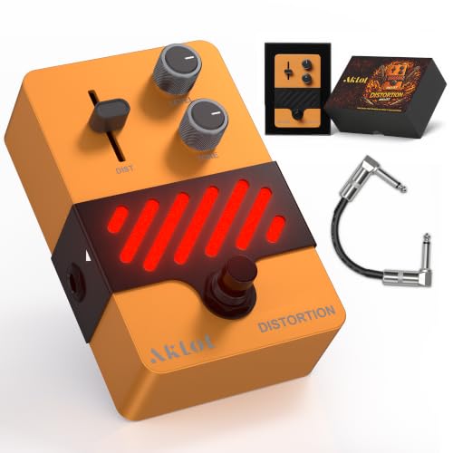 Image of AKLOT Classical Distortion Guitar Pedal: Classic Rock Distortion Pedal with DIST /LEVEL /TONE Controls, True Bypass Compact Metal Pedal for Electric Guitar, Rock, Blues, Punk, NEON Riot
