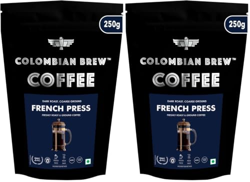 Image of Colombian Brew Arabica French Press Coffee Powder, Dark Roast Strong, 250g Pouch (Pack of 2)