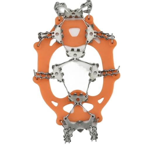 HOODYAIY Ice Cleats- 32-Tooth Anti-Slip Stainless Steel Ice Shoes Grippers for Hiking and Snow - Ice Cleats for Shoes and Boots, Shoe Spikes for Snow and Ice (Orange,32-Tooth L (Size 41-45))