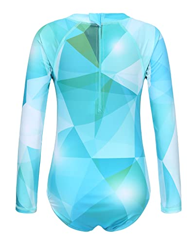 Image of Girls One Piece Rash Guard Long Sleeve Swimsuits for Girls UPF 50+ Sun Protection Bathing Suits 3-16 Years