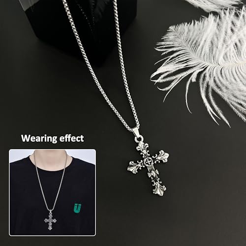 Double Cross Necklace Y2k Irregular Diamond Embedding Trend Hip Hop Fashion Retro Pendant Necklace3