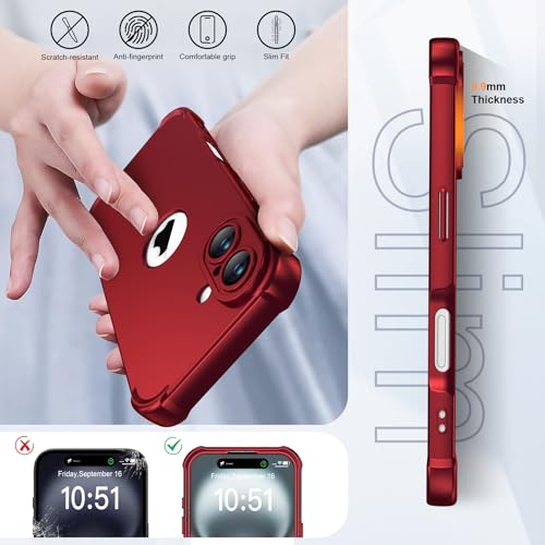 Image of ORETECH 3 in 1 for iPhone 16 Case with 2 x 9H Screen Protector,Red | Full Body Shockproof Design Smooth Texture,15FT Military Grade, Camera Lens Shield, with Armor Front Frame Protection