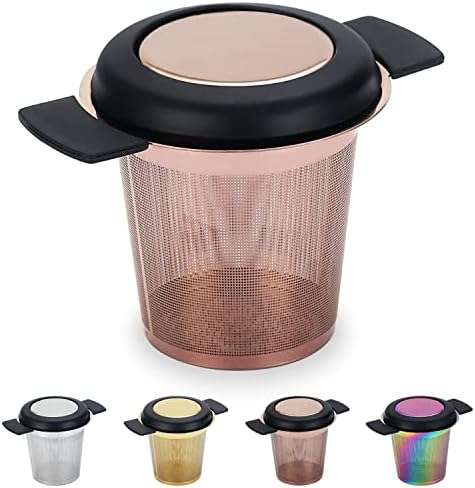 Kyraton Rose Gold Tea Infuser for Loose Tea, Stainless Steel Titanium Copper Plating Loose Leaf Tea Steeper Strainer, Coffee Infuser Fine Mesh Filters with Large Capacity Double Handles