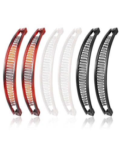 MYGLOAR Lot de 6 pinces à cheveux banane rétro, grandes, polyvalentes, pour femmes et filles (noir, blanc, marron)