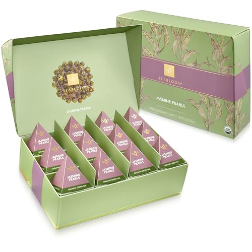 Bloom Jasmine Pearls &ndash; Usda Organic Jasmine Green Tea In Plant-based Pyramid Sachets &ndash; Luxury Tea Gift Box With 12 Compostable Sachets &ndash; Kosher Certified