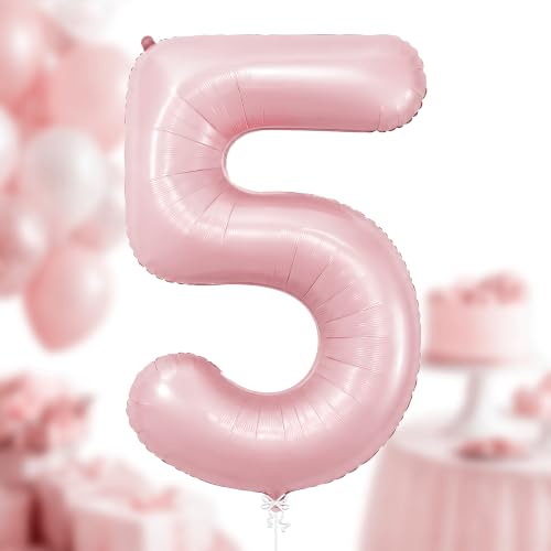 Image of KatchOn Pastel Pink 5 Balloon Number - 40 Inch | 5 Birthday Decorations