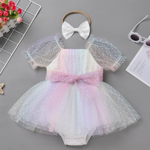 IBTOM CASTLE Baby Girl Romper Dress Princess Floral First Birthday Cake Smash Outfit Tutu Dress Bodysuit Set with Headband3