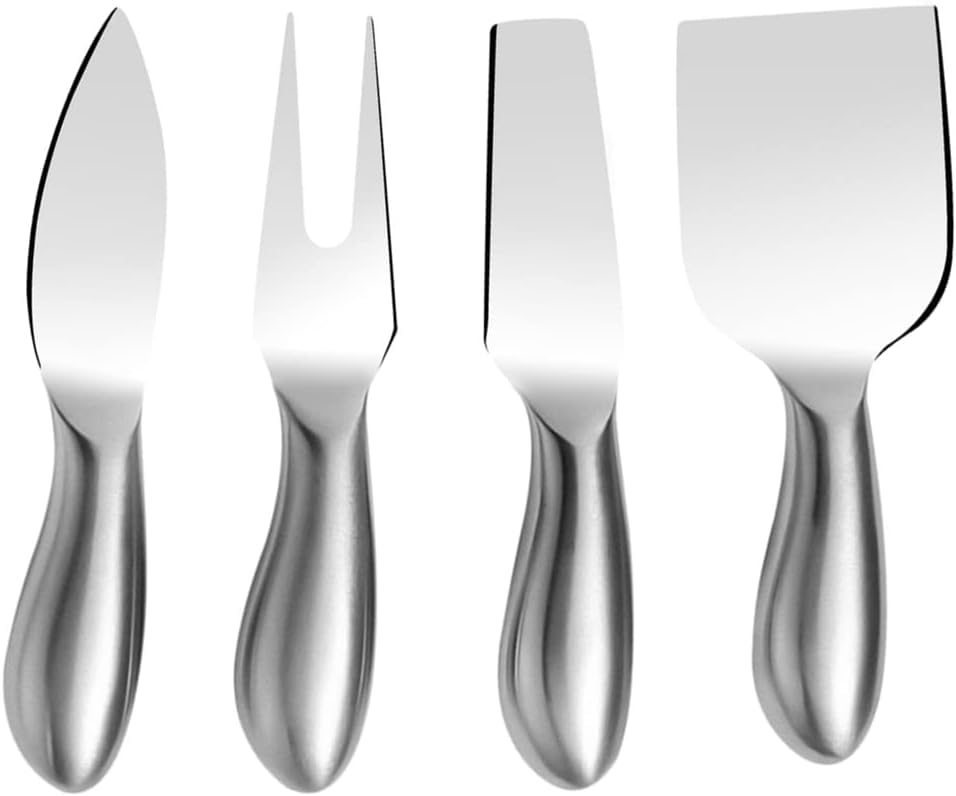 Aerbee 4 PCS Cheese Knives Set, Stainless Steel Cheese Tool Collection with Cheese Slicer Cutter Spreader Fork, Light Weight Cheese Knives, Cheese Spreaders Tools for Cheese Lovers, Anniversary,Party