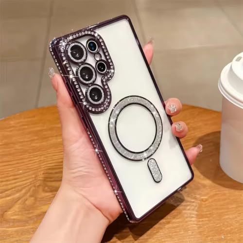 Image of for Samsung S26 Ultra 5G Glitter Case,Luxury Bling Rhinestone Diamond Plated Bumper Case,MagSafe, Sparkle Camera Lens Protection Clear Back Cover for Samsung S26 Ultra 5G (Purple)