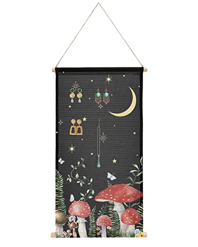 Hanging Earring Jewelry Organizer Mushroom Plant in Starry Sky Moon Stub Earring Holder Necklace Earring Display Large Capacity Earring Hanging Organizer for Women Girls 12