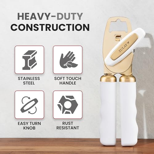 Image of Zulay Kitchen Manual Can Opener Heavy Duty Patented Stainless Steel, Gold