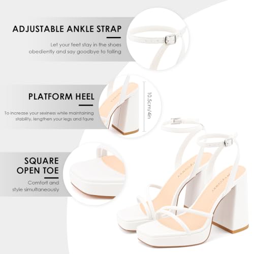Image of MIRAAZZURRA Platform Strappy Heel Sandals Square Open Toe Two Strap Chunky High Heeled Sandals with Buckle Ankle Strap for Women Party Wedding Dress