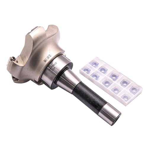 Image of 3.94 inch /100mm Cut Dia 5-Flute KM12 100-32-5T Face Mill Shell Cutter Set | 45 Indexable Face Mill, R8 FMB32 7 /16-20UNF Shank Face End Mill Arbor with 10Pcs SEKT1204 Carbide Inserts and T20 Wrench