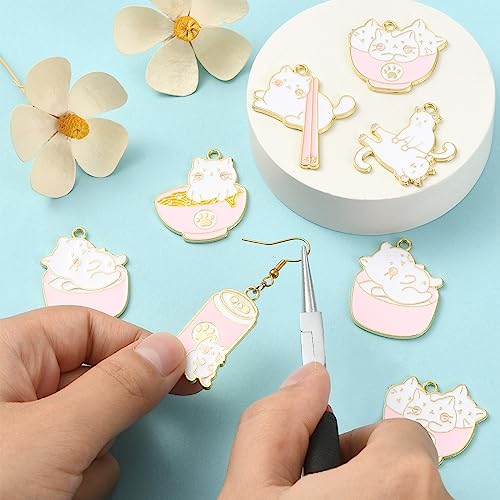 Stiesy 12 pcs 6 Styles Cat Charms Pendants Enamel Kitten Charms Cute Cat in Pink Bowl Dangle Charms for DIY Crafts Bracelet Jewelry Making - Image 4