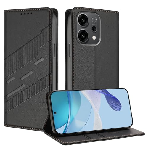 Cover Custodia Folio per Oppo Reno 14F 14 FS Premium Flip Antiurto Wallet Case con Supporto & Porta Carta. nero pelle