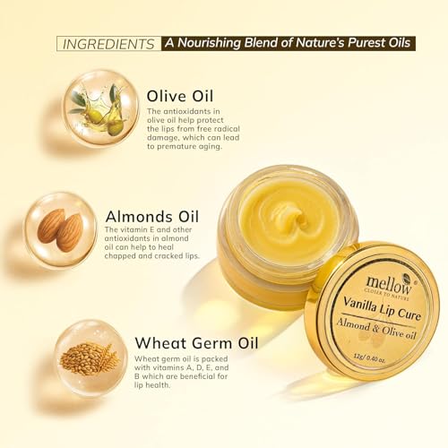 Image of Mellow Herbals Lip Balm Combo (Pack of 2) - Ayurvedic Vanilla Lip Cure & Herbal Lip Treatment with Almond Oil and Jasad Bhasma | Deep Moisturization for Dry, Cracked & Chapped Lips | Paraben Free | 12g Each