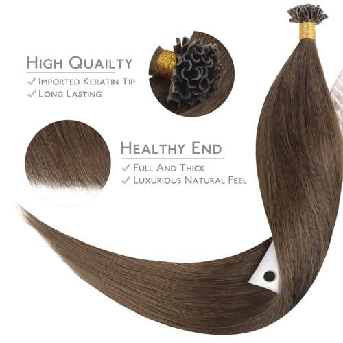 Image of WENNALIFE U Tip Hair Extensions Human Hair, 50g 50s 24 Inch Muted Light Brown Brunette Remy Hair K Tip Invisible Straight Keratin Bond Hot Fusion Hair