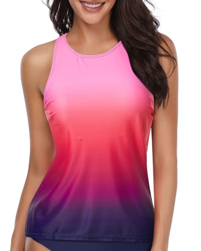 Image of Holipick Tankini Tops for Women High Neck Swim Top Only | Tummy Control, Support Removable Pads, Full Coverage, Open Back, Neck Hook, Soft Stretch Fabric, Beach and Resort