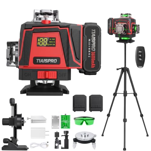 TIAISPRO レーザー墨出し器 4×360° 16ライン グリーンレーザー 3600mAh電池2個 Type-C充電