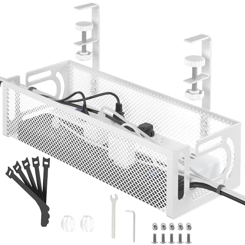 Bandeja de gestión de cables para debajo del escritorio, organizador de cables sin taladro, bandeja de cables ajustable y retráctil, fácil de instalar, solución de gestión de cables para el hogar u