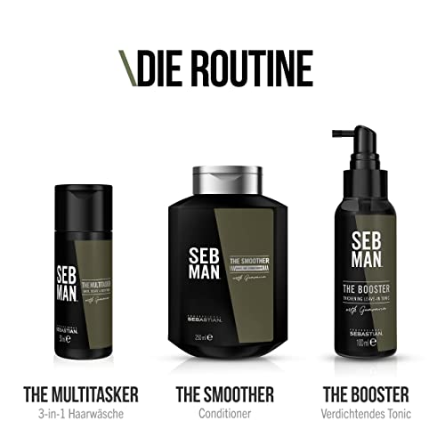 Foto von SEB MAN THE MULTITASKER – 3-in-1 Shampoo, Bartshampoo & Duschgel in Reisegröße – für alle Haartypen – mit Guarana-Extrakt und anregendem Duft von Bergamotte und rosa Pfeffer – 50 ml