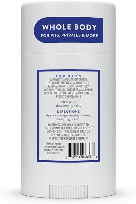 Native Full Body Deodorant Stick Contains Ingredients of Natural Origin, Deodorant for Men and Women, 72 Hours Protection Against Odours, No Aluminium with Coconut Oil and Ma